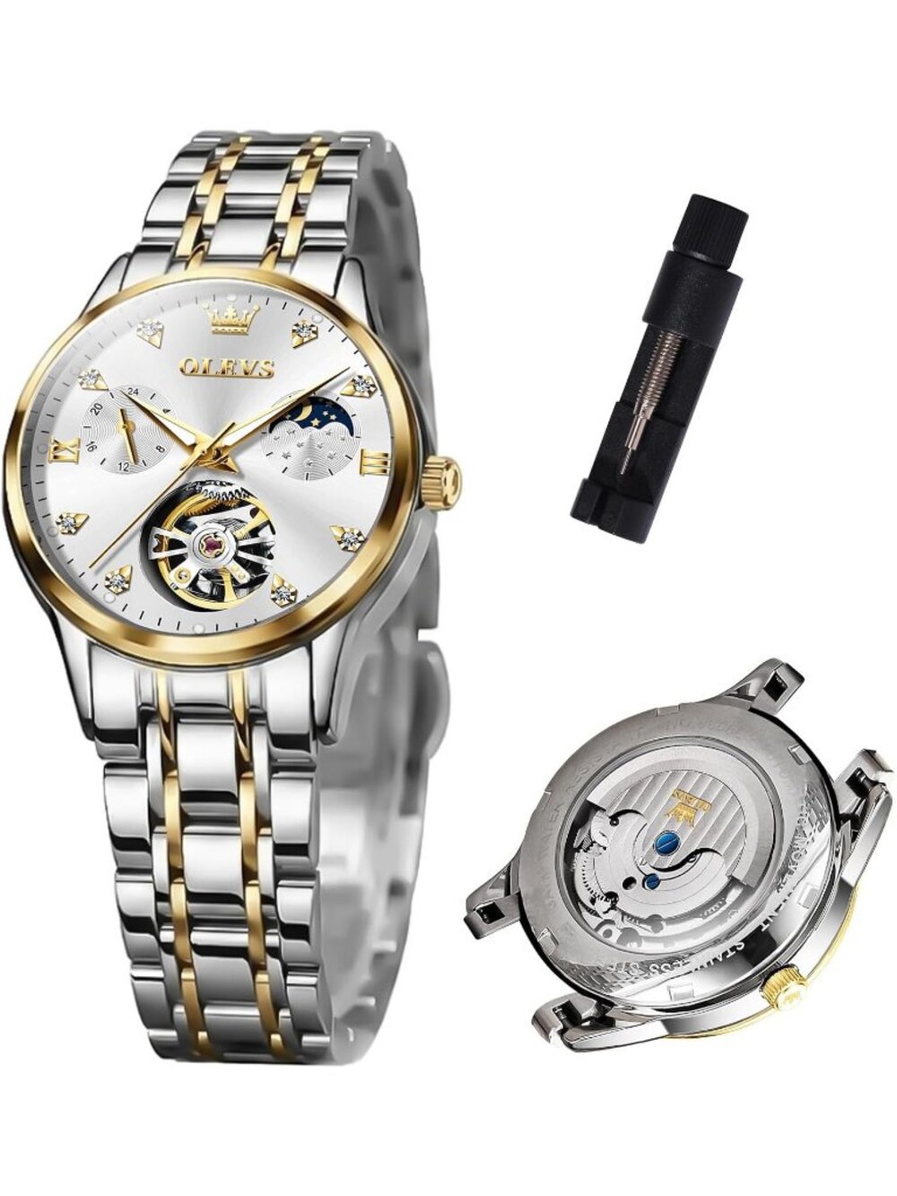 Women’s Gold White Automatic Starry Sky Diamond Bezel Luxury Mechanical Watches